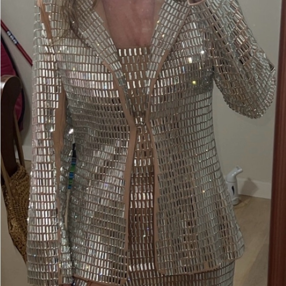 Silver Sequin Blazer and Skirt Set